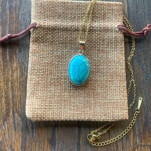 Blue Howlite Necklace Immitation Turquoise Pendant with Stainless Steel Chain